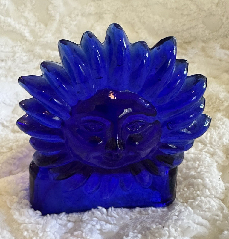 Set of 3 Cobalt Blue Glass Celestial Tea Light Candle Holders Sun Moon Star