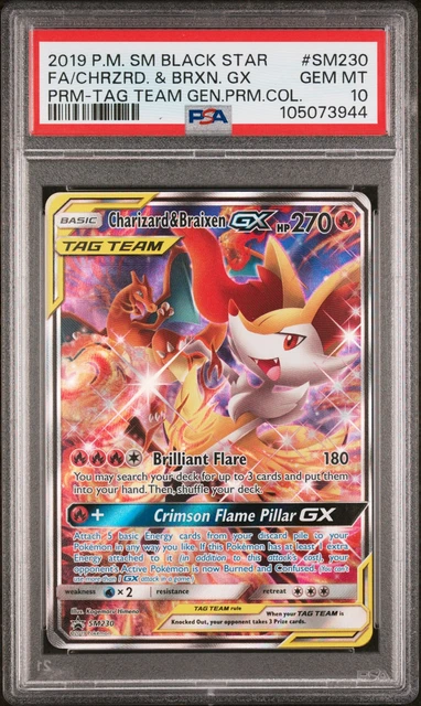2019 POKEMON SM BLACK STAR PROMO #SM230 FULL ART/CHARIZARD & BRAIXEN GX PSA 10