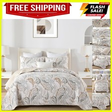 Paisley Quilt Set Queen Size,3 Pieces Boho Quilt Bedspread, Soft and Lightwei...