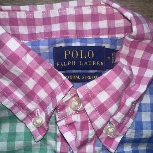 Polo Ralph Lauren Boys Youth Size 6 Button Down Shirt Colorblock Gingham SS EUC - Picture 6 of 9