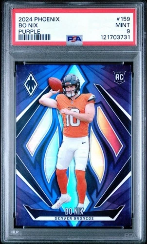 2024 Panini Phoenix Bo Nix Purple #159 Rookie RC PSA 9