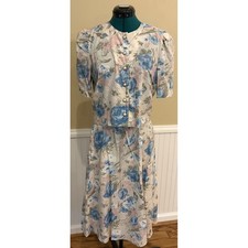 Vintage 90s Stuart Alan Women's Floral Pastel 2pc Top Skirt Set USA Made Sz 8p