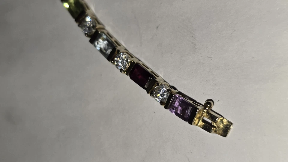 Sterling Silver Multiple Gemstone Tennis Bracelet Topez Peridot Ect 7in Long - Image 4 of 4