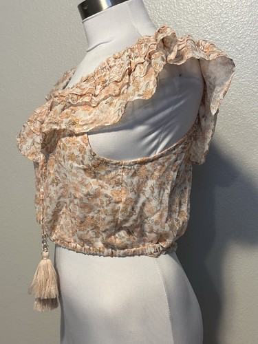 Love Shack Fancy Cotton Dorin Crop Top Beaded Tassels Vanilla Foam Women Size S - Picture 7 of 11