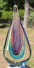 Vintage Murano Style Sommerso Art Glass Teardrop Sculpture - Blue Pink Purple 8"
