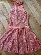 Revolution Small Adult Pink Sequin Dance Costume Halter Skirt With Shorts