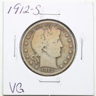 1912-S 50C Barber Liberty Head Half Dollar in VG Condition #6412