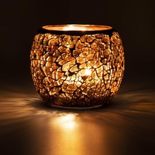 Scented Candle Holder Mosaic Glass Tea Light Holder,Handmade Romantic Amber