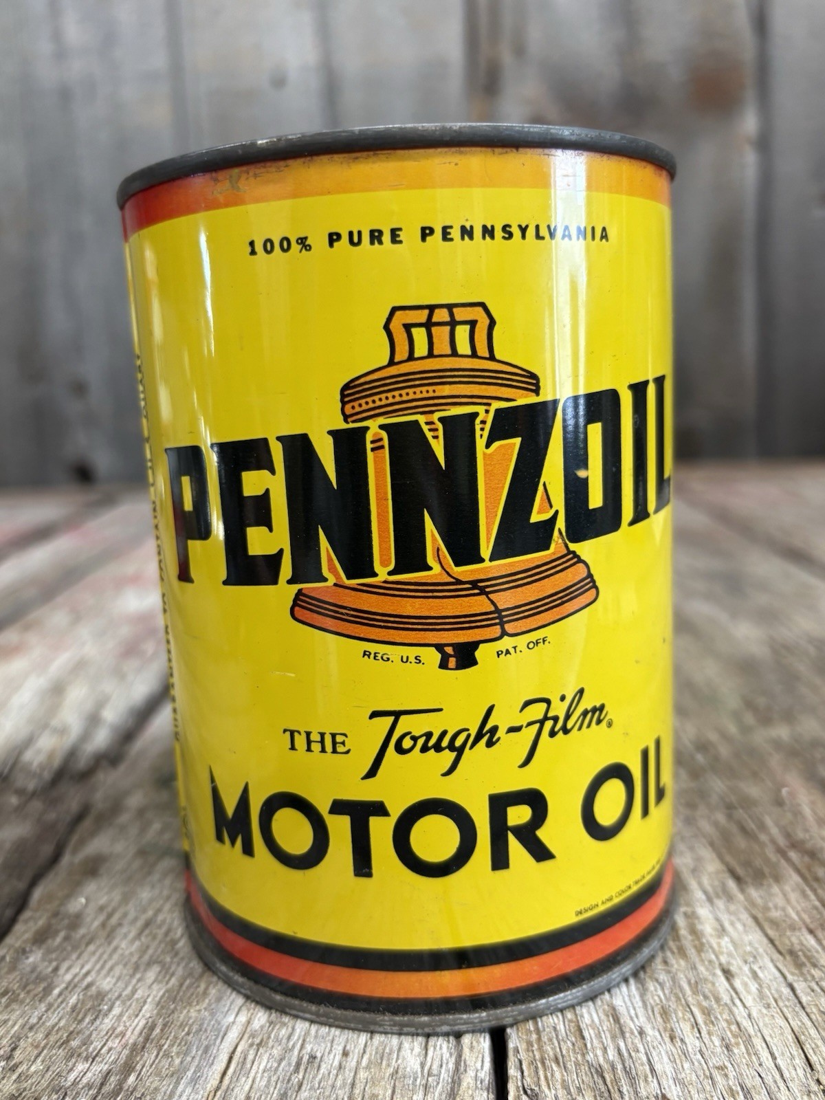 Vintage 1 Qt NOS Unopened Pennzoil Motor Oil Tin Can w/ Liberty Bell Advertising