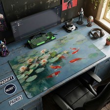 Koi Fish Pond Water Lilies XL Gaming Mouse Pad, Nature Series Desk Mat