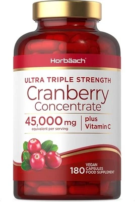HORBÄACH Cranberry Kapseln Hochdosiert 45000mg mit 300mg Vitamin C | 180 Vegane Tabletten