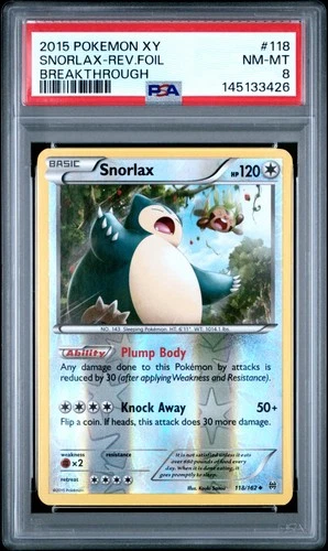 Snorlax 2015 BREAKthrough #118/162 Pokemon Reverse Holo PSA 8