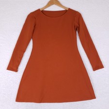 American Apparel Rust A-Line Long Sleeve Dress Scoop Neck Stretch Knit Small USA