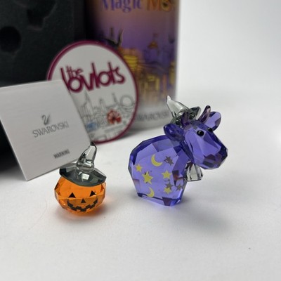 Swarovski Magic Mo Crystal Cow Figurine with Pumpkin Halloween Set