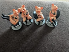 Lot Of 4 Bikini Naughty Pig Figurines Harley Bar