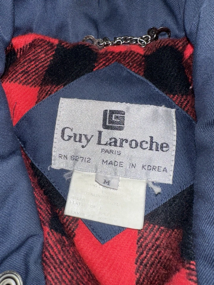Chaqueta aislante Guy Laroche Paris para hombre talla M azul marino con forro a cuadros rojos Foto 3 de 3