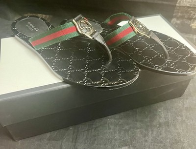 Gucci GG Black Thong Guccissima Sandals Logo Monogram Flip Flop W/BOX SIZE 9