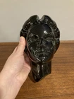 Vintage Frankoma Pottery Phoebe Glossy Black Wall Pocket Pottery # 730 *CRACK