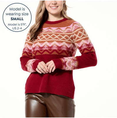 DG2 by Diane Gilman Intarsia Fair Isle Pullover Sweater Size L NWT