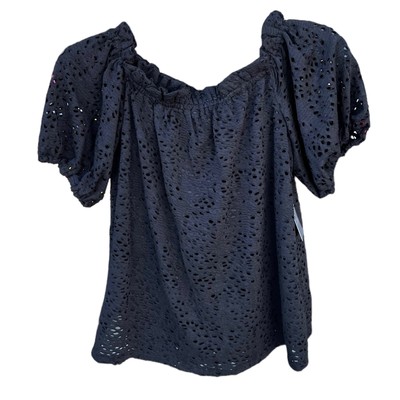 Vince Camuto Milkmaid Fairygoth Bubble Ballon Sleeve Eyelet black blouse XS NWT