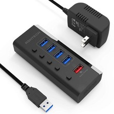 Powered USB Hub, USB 3 Hub with 4 USB 3.0 Data Ports  1 USB Fast Charging Po...