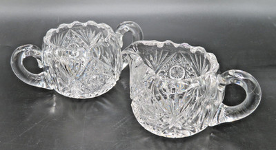 VTG American Brilliant Cut Lead Crystal Creamer open Sugar in Starburst Pattern