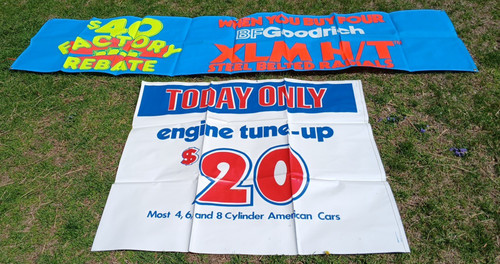 2 Vintage BF Goodrich Tire Dealer Tire Dealership Vinyl Sales Banners Signs