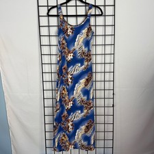 Vtg Hilo Hattie Hawaiian Original Midi Dress Women Small Blue Tropical Palm Tree