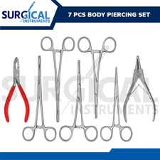 7 Body Piercing Instruments Kit Tools Pennington Forceps Stainless German Grade