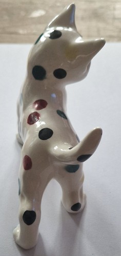 VTG Ceramic Cat With white body & colourful polka dots blue eyes 4" Tall READ - Picture 8 of 9