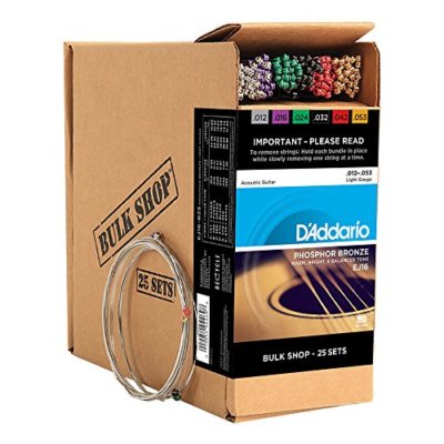 D'Addario EJ16-B25 Phosphor Bronze Acoustic Guitar Strings, Light, 25 Bulk Sets