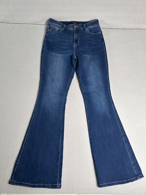 Flying Banana Jeans Women Size 10 Long Blue Flared Dark Wash EXCELLENT
