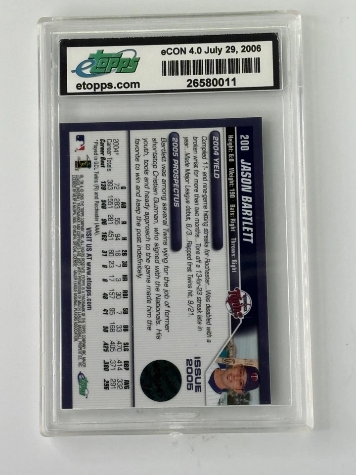JASON BARTLETT 1/1 2005 E-TOPPS E-CONVENTION REFRACTOR MINNESOTA TWINS ENCASED - Изображение 2 из 2