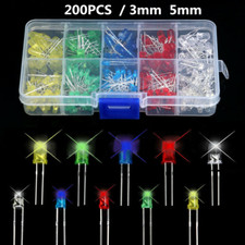 New 200Pcs 3mm 5mm LED Light White Yellow Red Blue Green Assortment Diodes Kit