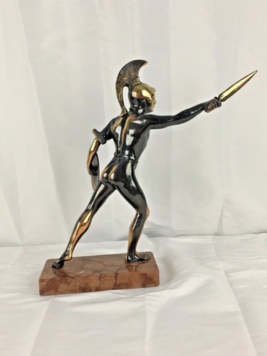 "Gladiatore Romano Stile Grand Tour Bronzo o Ottone su Base Marmo 12,75"" X 12,5"" - Foto 5 di 12