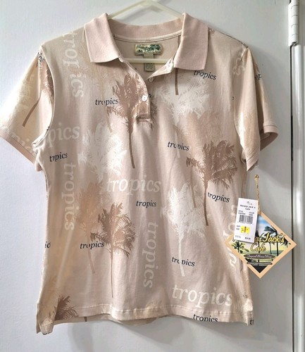 NWT Havana Jacks Cafe Womens Polo Top Shirt M Vacay Sand Palms Tropical Breeze
