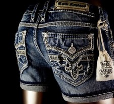 180 Rock Revival Jeans "Bernadine" Leather Inserts Faux Easy Shorts 32