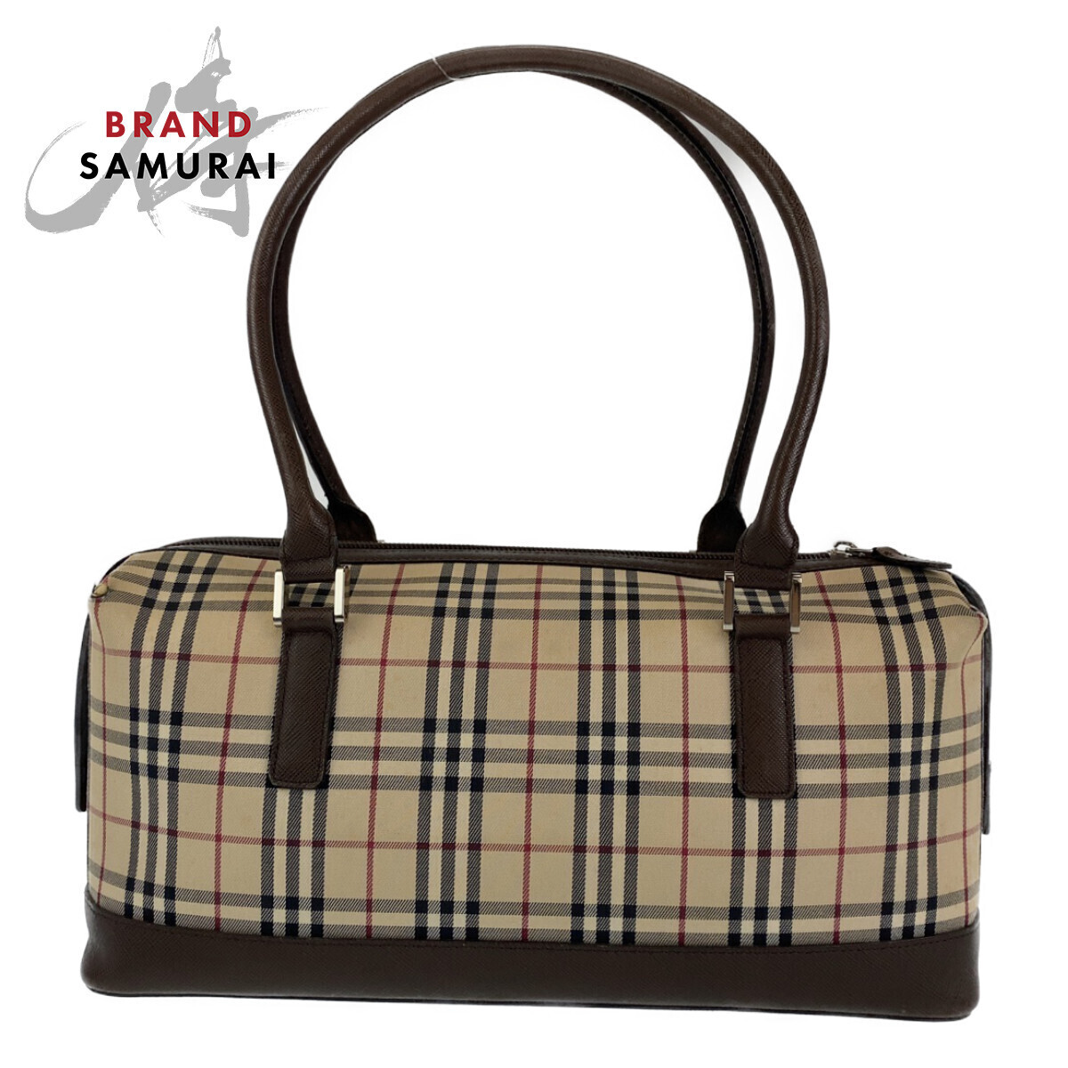 BURBERRY Plaid Brown Canvas Shoulder Bag Handbag Tote Bag Women s 403898