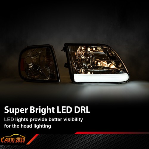 Fit For 97-04 F150 Expedition Clear LED Tube Headlights & Corner Parking Lights - Picture 5 of 9