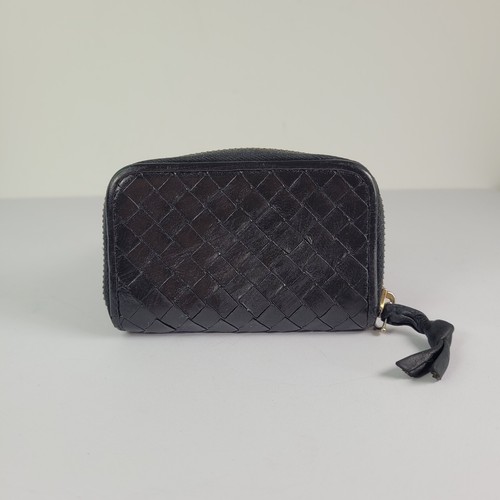 BOTTEGA VENETA Black Intrecciato Leather Coin Purse Card Case Wallet Italy - Imagen 2 de 11