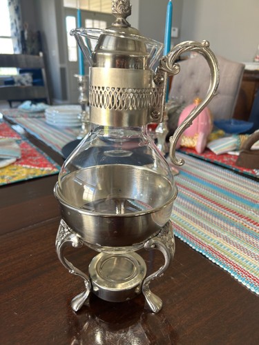 Scaldacandele caraffa caffè vintage Corning metà secolo placcato argento e vetro - Foto 2 di 8