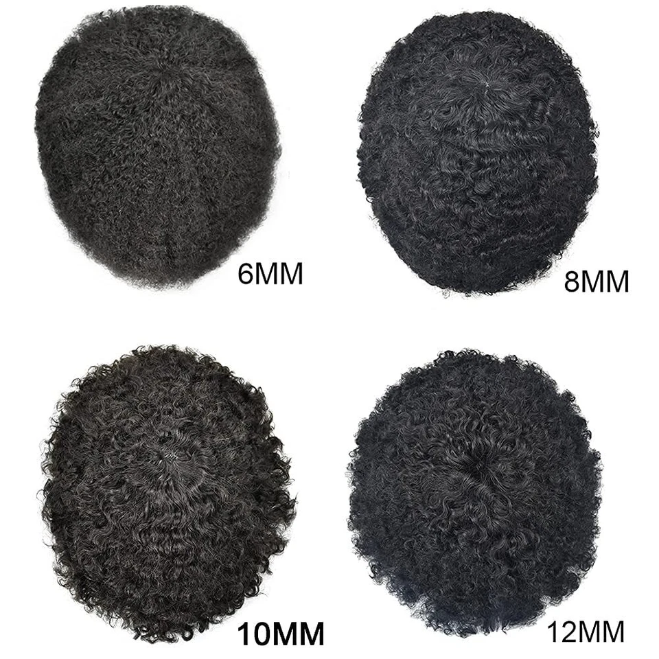 Pelucas sistema de reemplazo de cabello humano rizado rizado todo PU afro toupee para hombres negros Foto 2 de 4