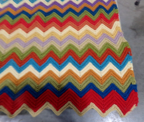 Handmade AFGHAN Blanket Big Thick RIPPLE PATTERN Multi Color 72" long x 60" wide - Picture 4 of 7