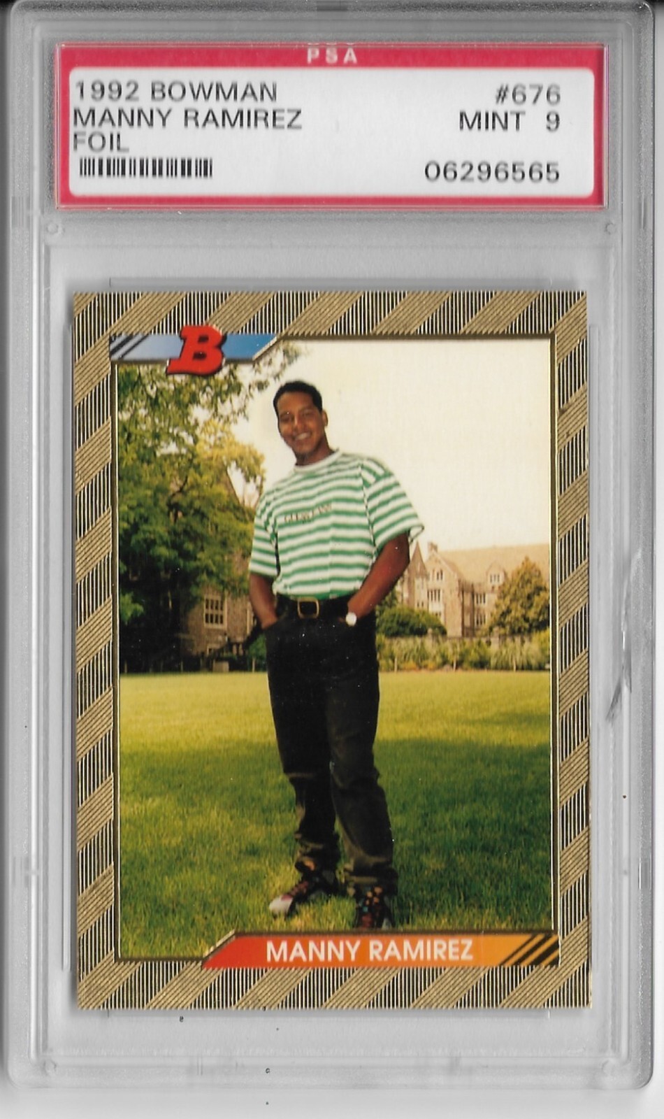 1992 Bowman Baseball Card, Foil, #676, Manny Ramirez, PSA-9, Cleveland Indians