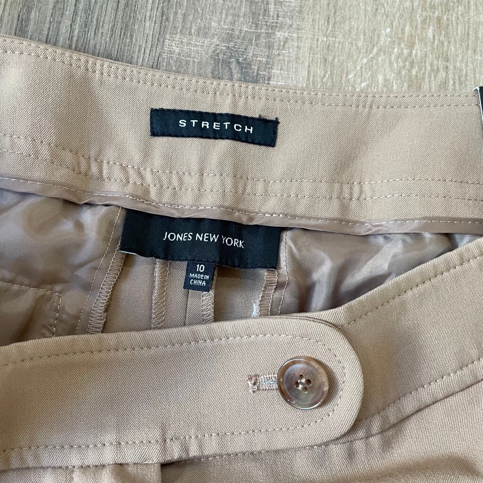 Jones New York Pantalones Para Mujer 10 NUEVO Calce Clásico Pantalones Elásticos Caqui Tostado Foto 4 de 4