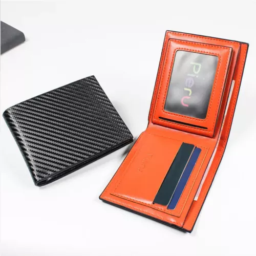 Cartera de cuero de fibra de carbono para hombre con bloqueo RFID delgada doble pliegue titular de tarjeta de crédito - Imagen 7 de 10
