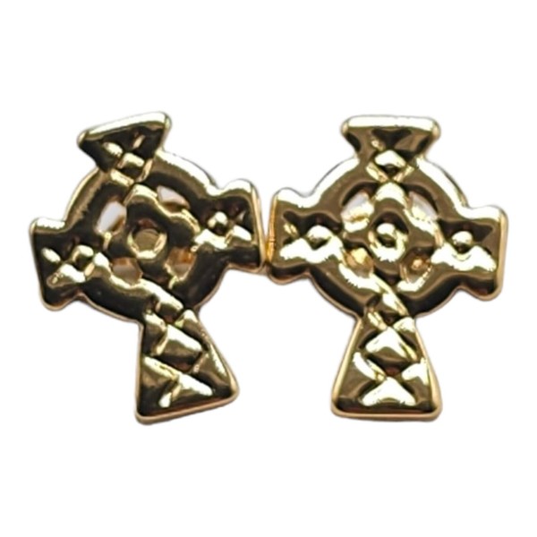 Alternate view of 18k Gold Plated Solvar Irish Celtic Cross Crucifix Post Earrings New Old Stock