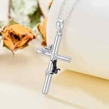 Fashion Cat Cross Necklace Classic Cute Animal Cartoon Cat Cross Pendant Jewelry
