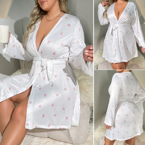 Plus Size Sexy-Lingerie Women's Kimino Robe Silk Kimono Robes with Belt Set US - 第 1/16 張圖片
