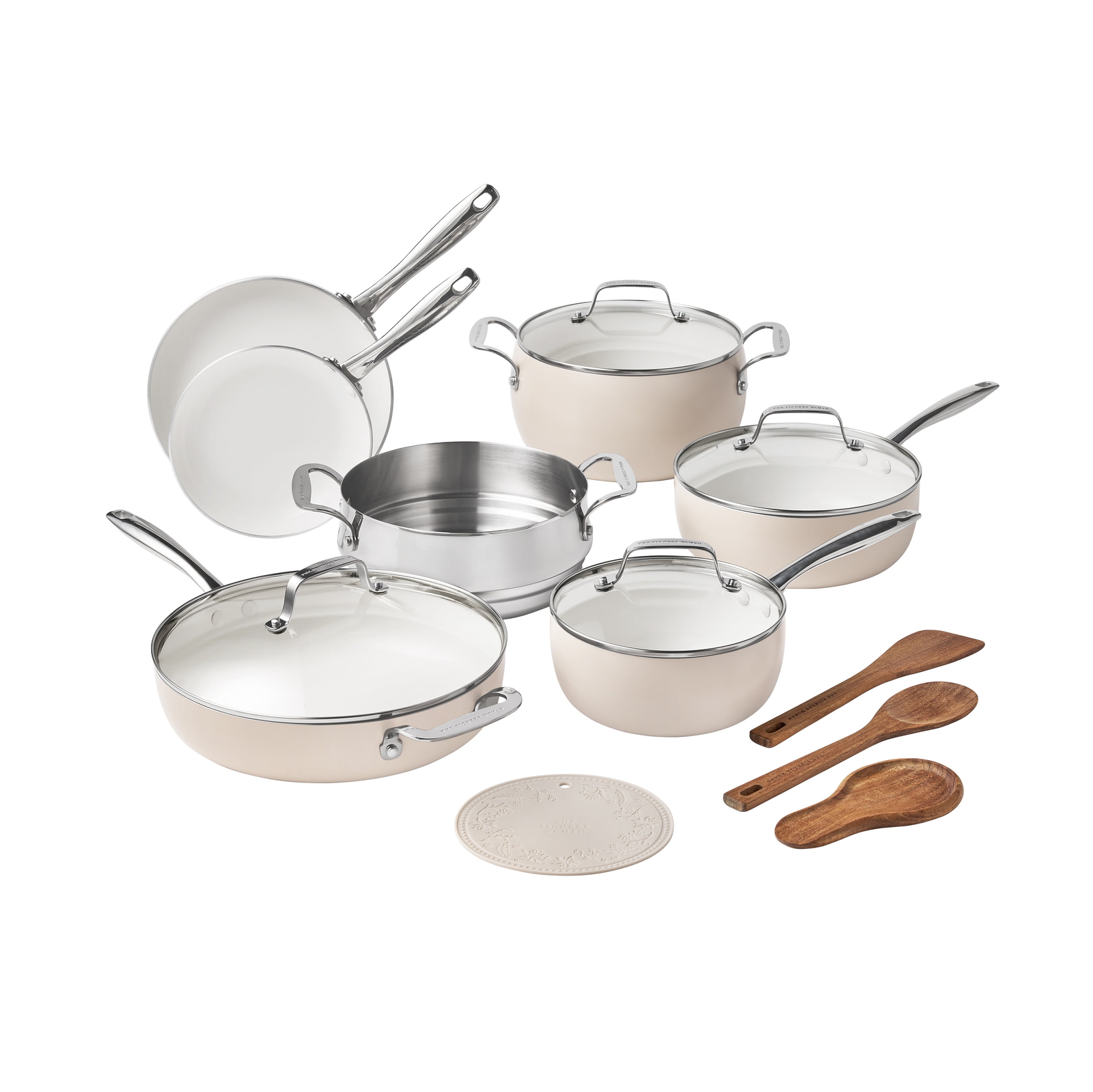 15-Piece Ceramic Non-Stick Cookware Set in Taupe - Pots & Pans Collection